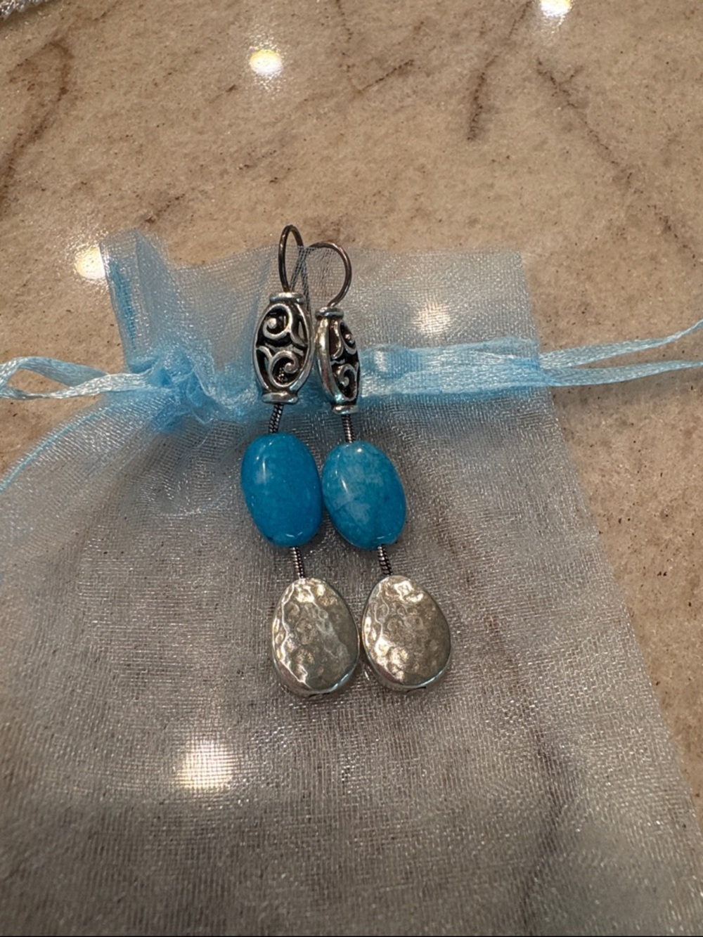 Brighton Blue Stone & Silver Drop Earrings